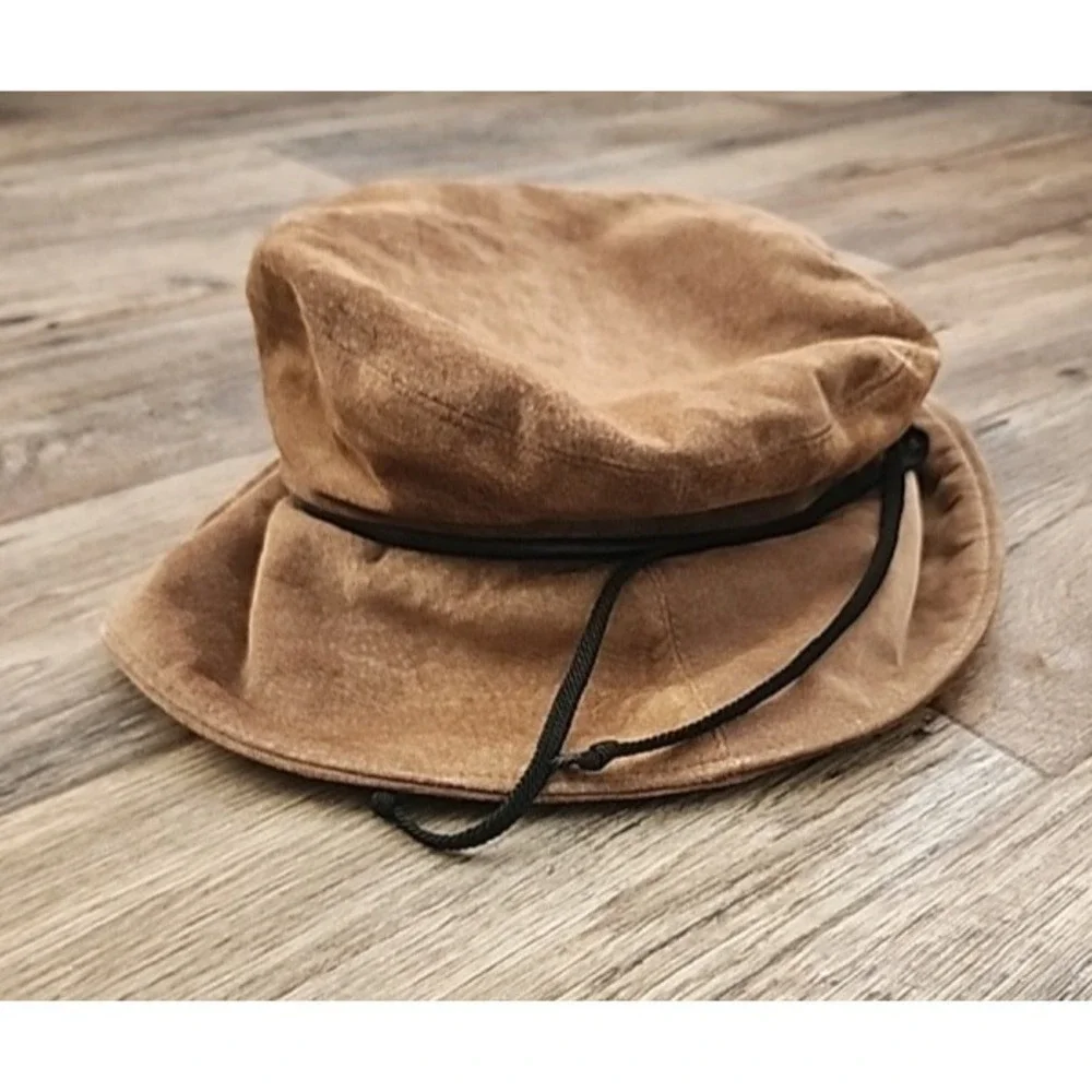 Vintage Eric Javits Packable Bucket Hat Suede Brown One Size Water Repellent - Picture 10 of 11